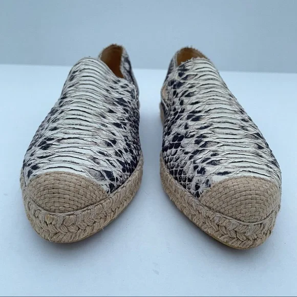 Stuart Weitzman Catalan Snake Print Leather Slip on Espadrille Natural Color - Picture 3 of 9